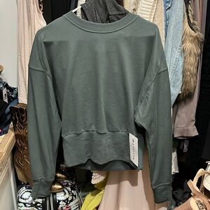 Athleta RetroTerry Cropped Sweatshirt in molleton green NWT S